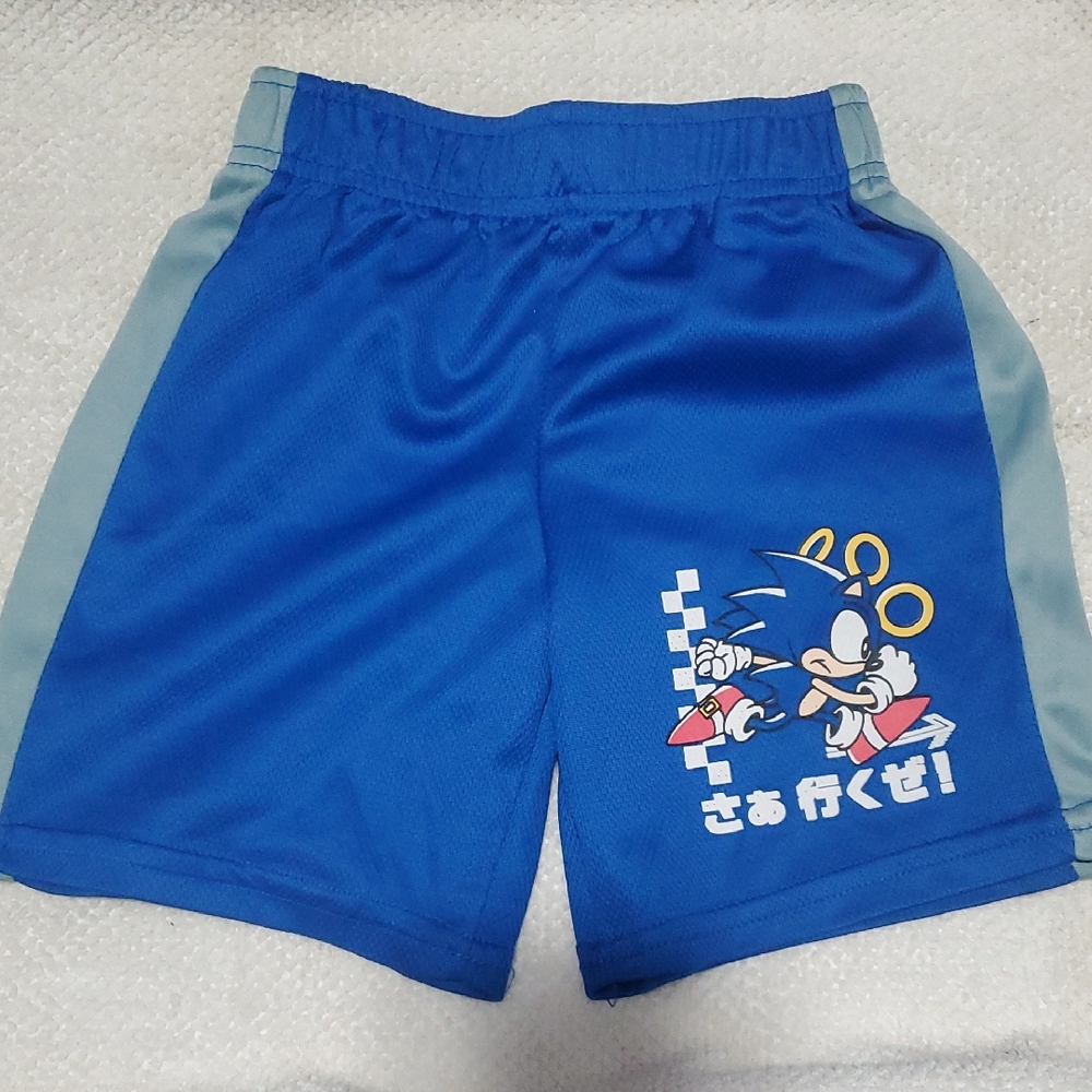 Boys Blue Sonic Graphic Athletic Shorts with Light Gray Side Panels